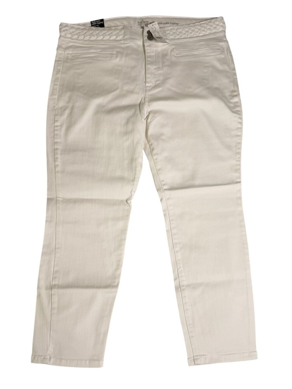 NWT New York & Co. SoHo Jeans, High-Waist Ankle Leggings, Braided Waist, White,